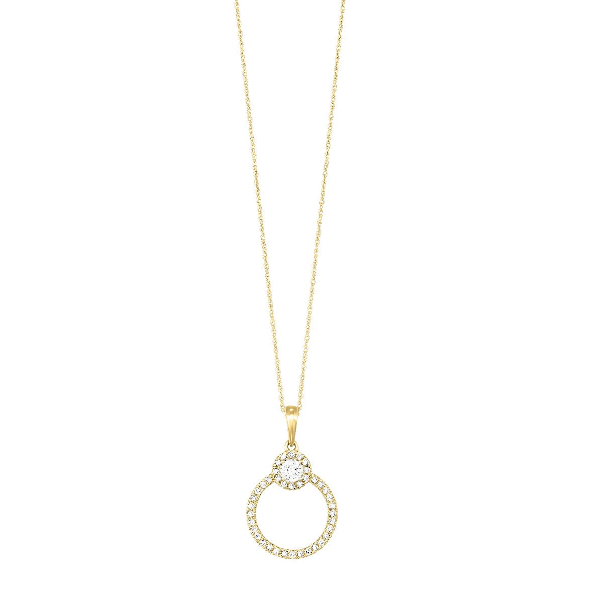 14k Yellow Gold Hoop Diamond Halo Pendant