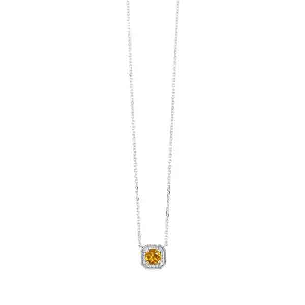 White Gold .68ctw Citrine and Diamond Necklace