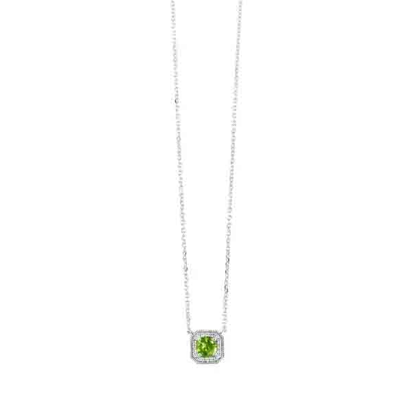 White Gold .68ctw Peridot and Diamond Necklace
