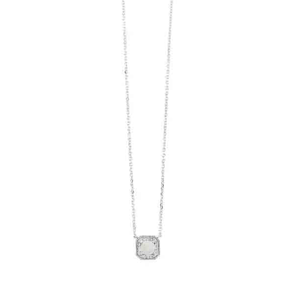 10Kt White Gold Diamond 1/20Ctw & Opal 1/2Ctw Pendant