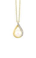 14k Yellow Gold .02ctw Diamond and Pearl Necklace