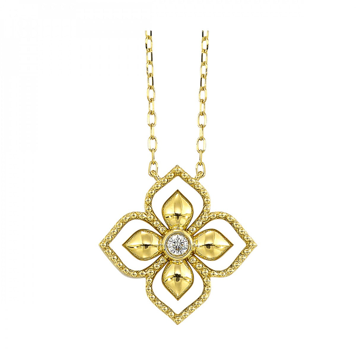 14K Yellow Gold .05ctw Diamond Floral Pendant Necklace