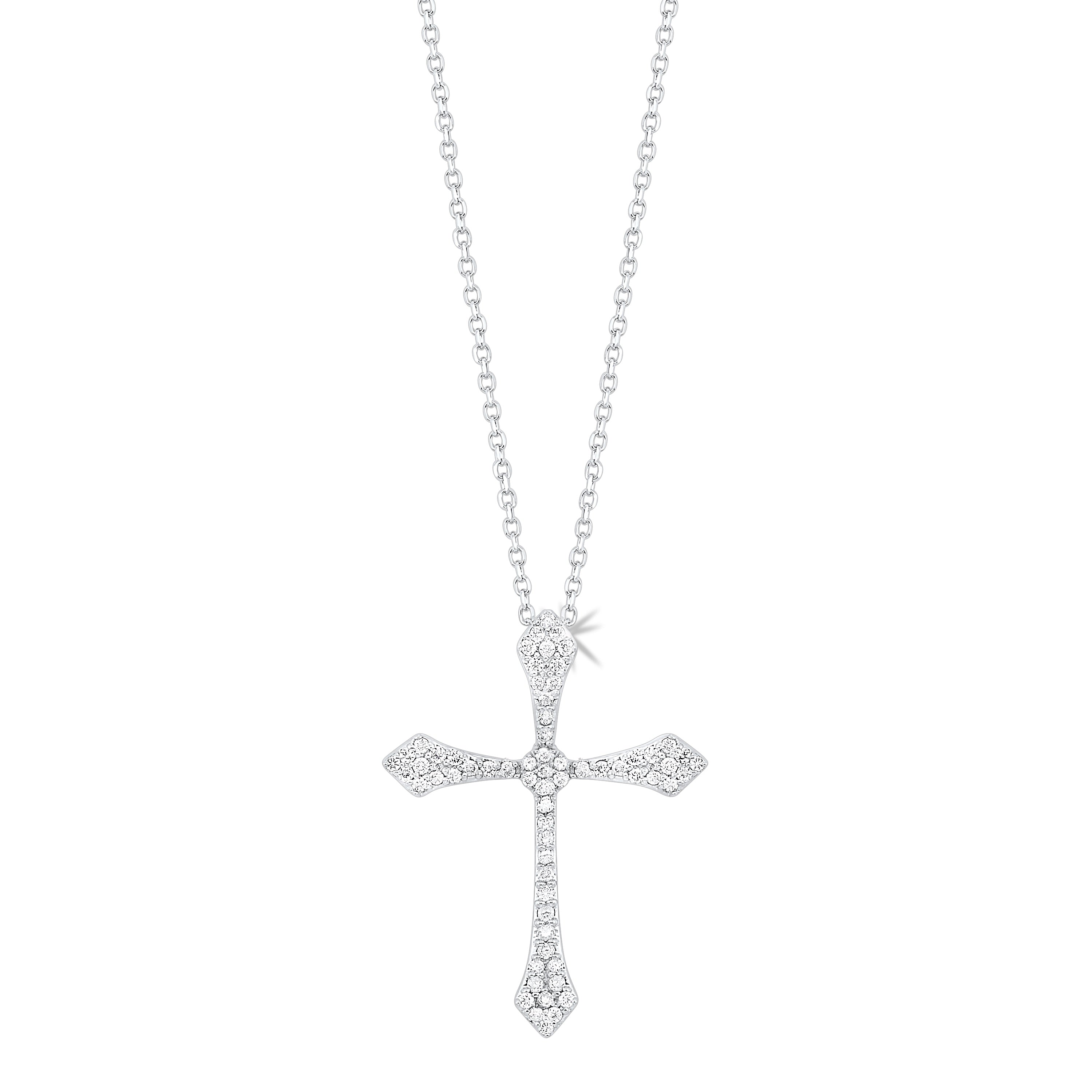 Front View 14k White Gold & Diamond Classic Cross Pendant