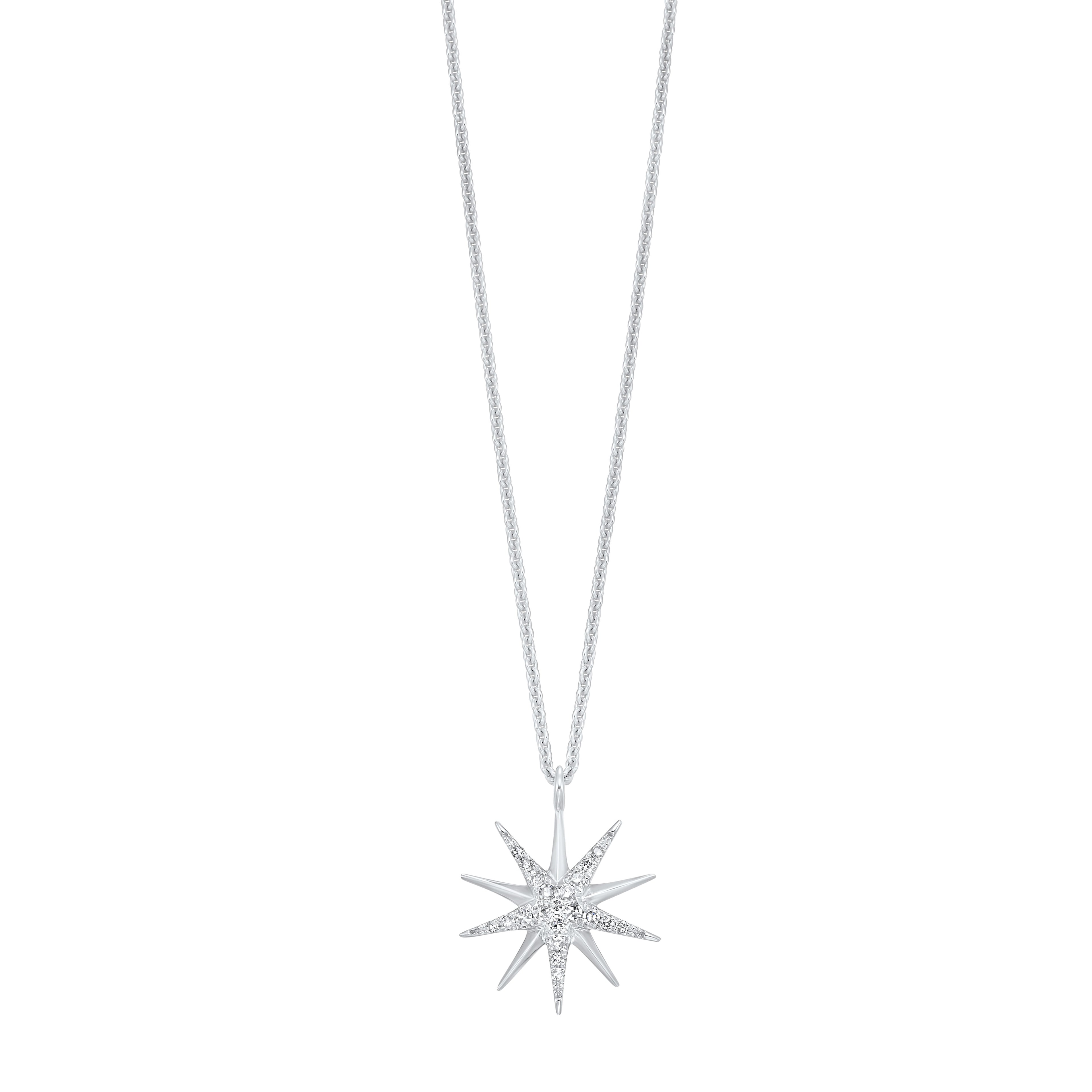 Front View Sterling Silver Diamond Star Pendant
