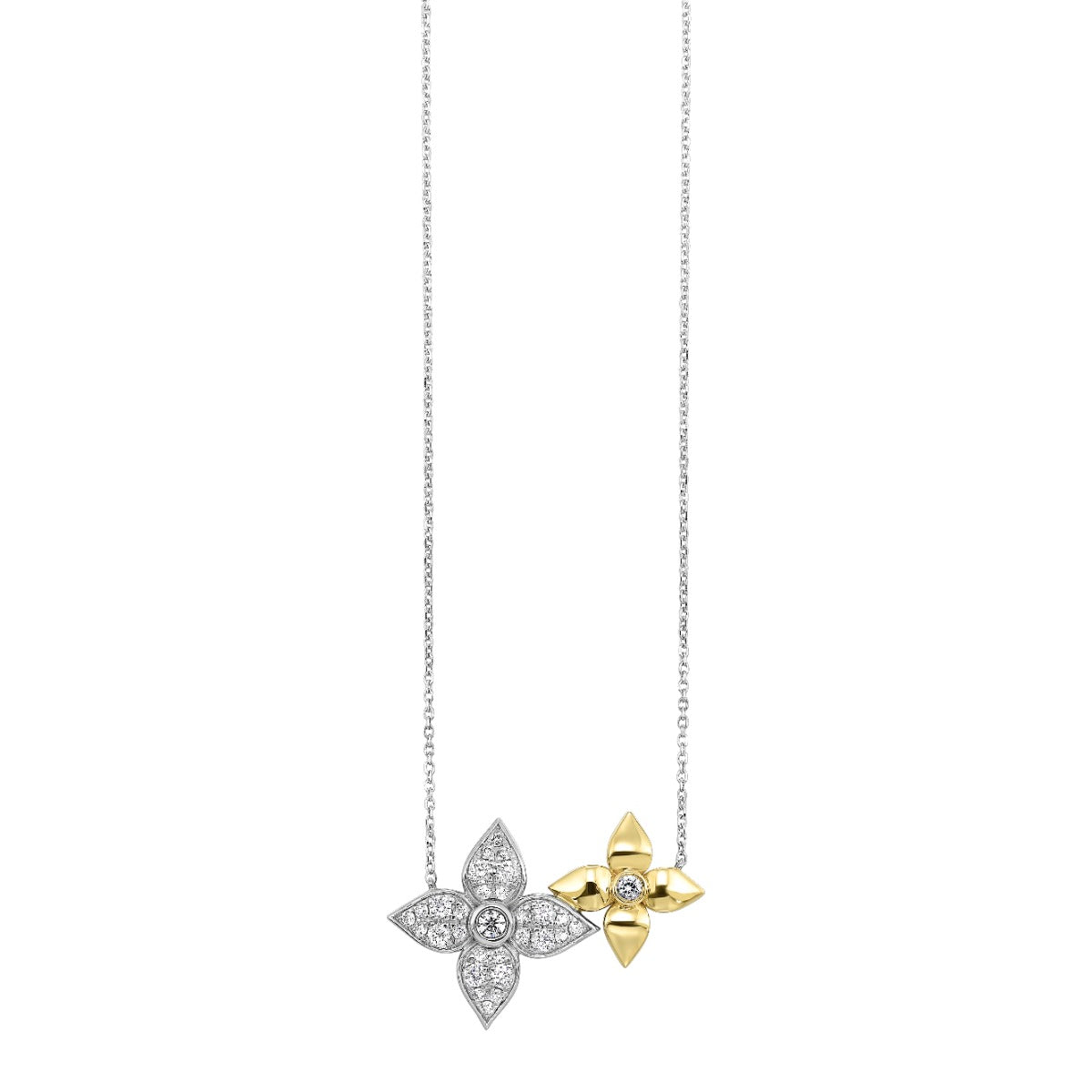 14k Two Tone Dual Flower Pendant