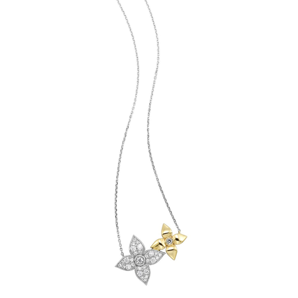 14k Two Tone Dual Flower Pendant