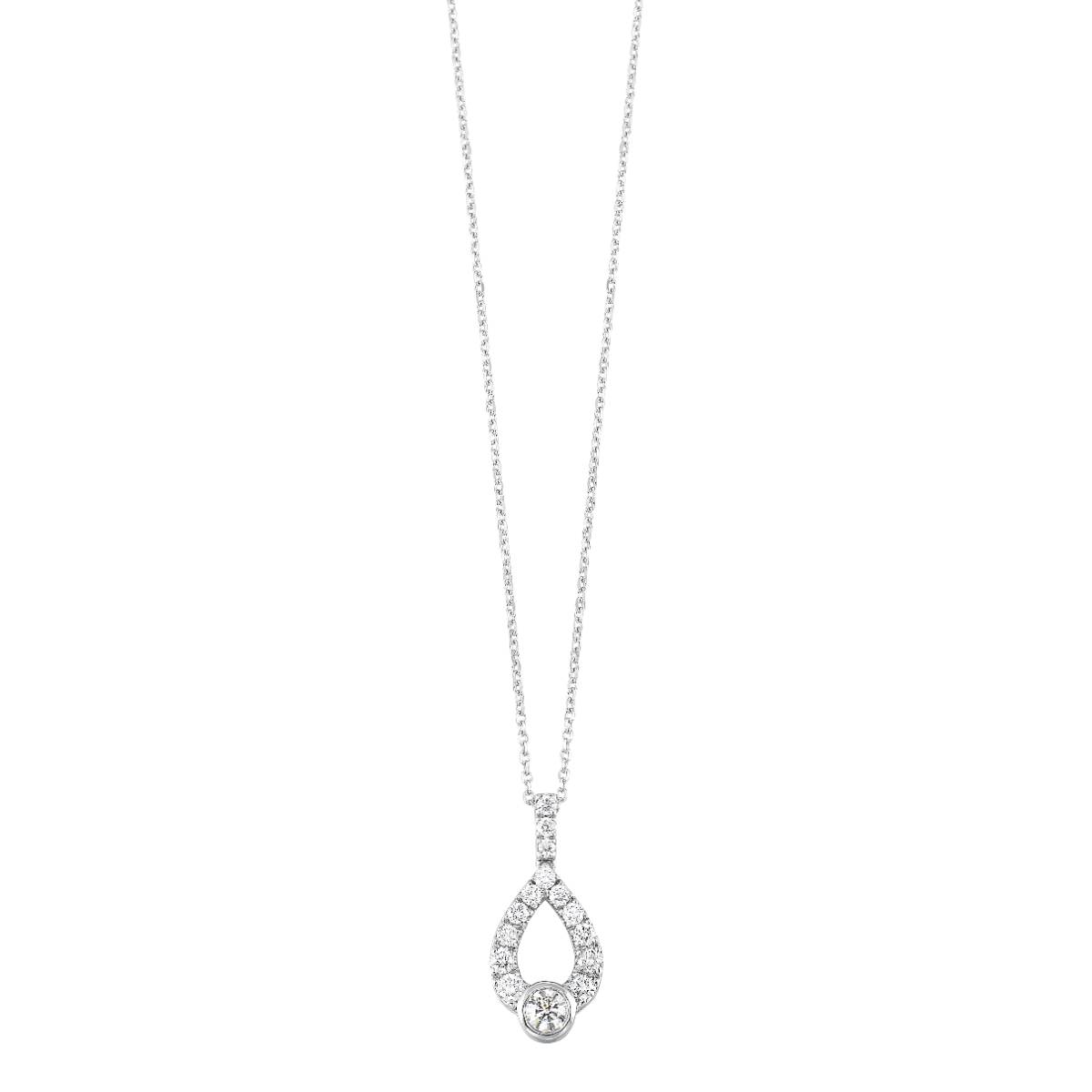 14K White Gold .25 CTW Diamond Teardrop Halo Pendant Necklace