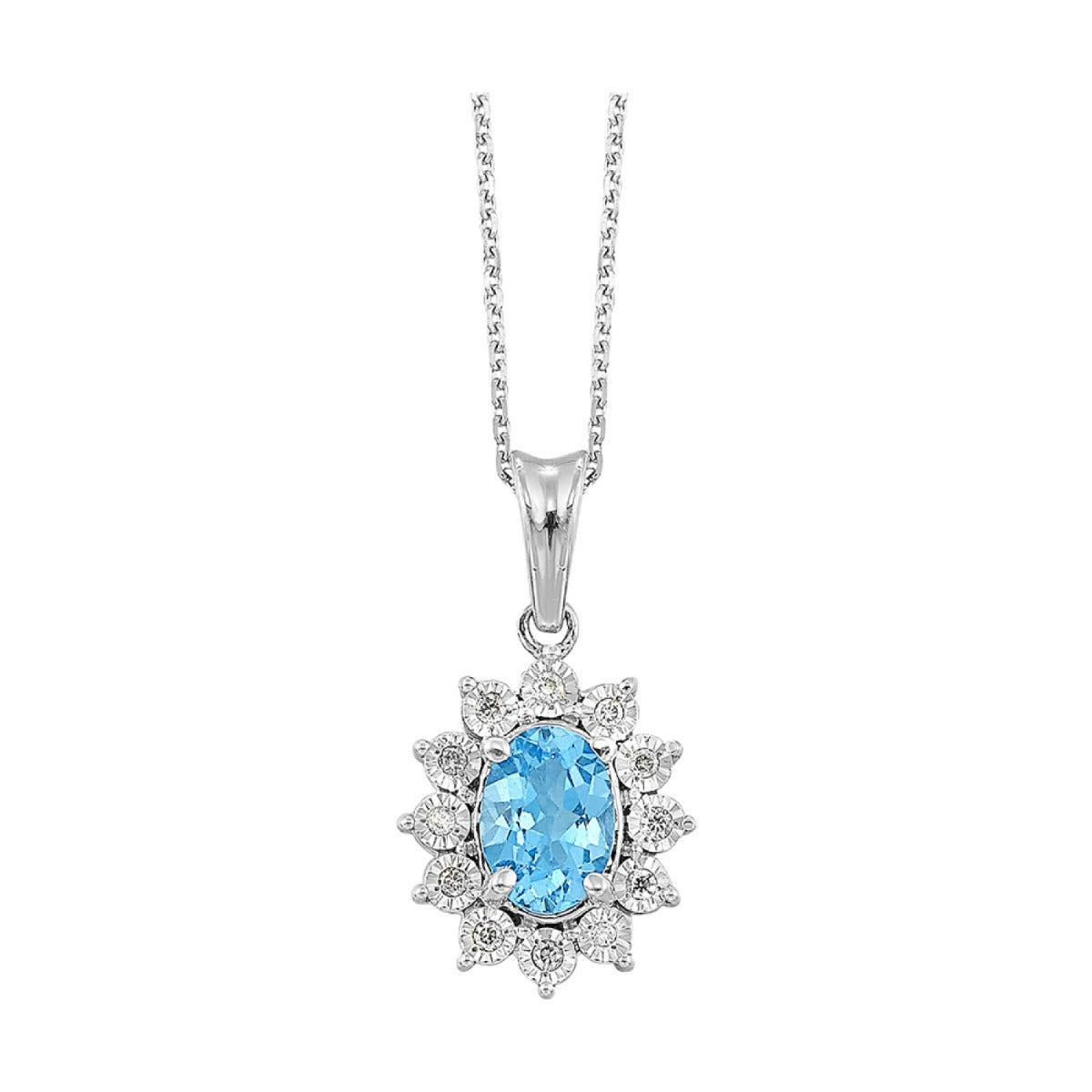 Caelina Sterling Silver Blue Topaz and Diamond Pendant