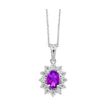 Silver Amethyst and Diamond Halo Pendant Necklace