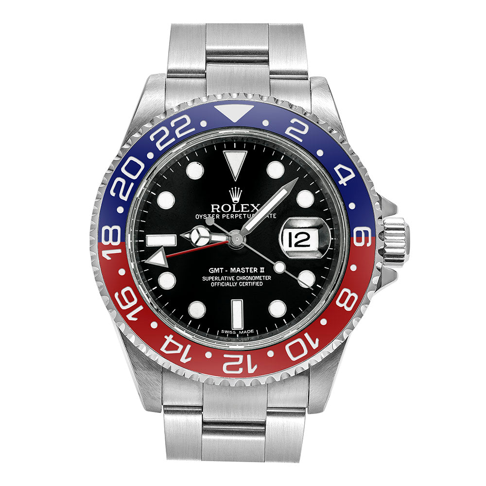 Pre-Owned Rolex Steel GMT-Master II 40 Watch - Blue And Red Pepsi Bezel - Black Dial - Oyster Bracelet