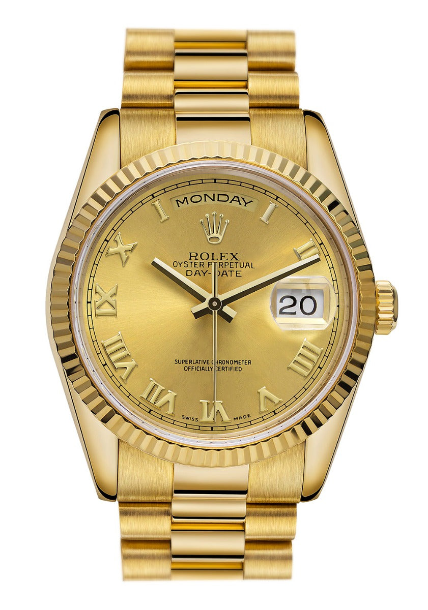 *Pre-Owned* Rolex Yellow Gold Lady-Datejust 26 Watch - Fluted Bezel - Champagne Roman Dial - President Bracelet