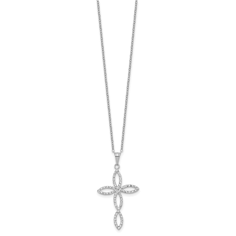 Refined Halo  Pebble Diamond Fascination Diamond Mystique Sterling Silver Platinum-plated Diamond Cross 18 Inch Necklace