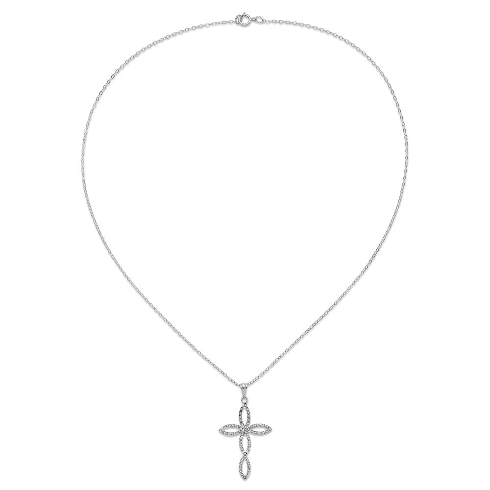 Refined Halo  Pebble Diamond Fascination Diamond Mystique Sterling Silver Platinum-plated Diamond Cross 18 Inch Necklace