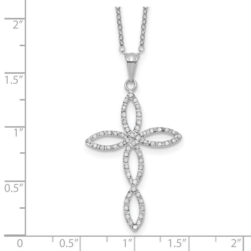 Refined Halo  Pebble Diamond Fascination Diamond Mystique Sterling Silver Platinum-plated Diamond Cross 18 Inch Necklace