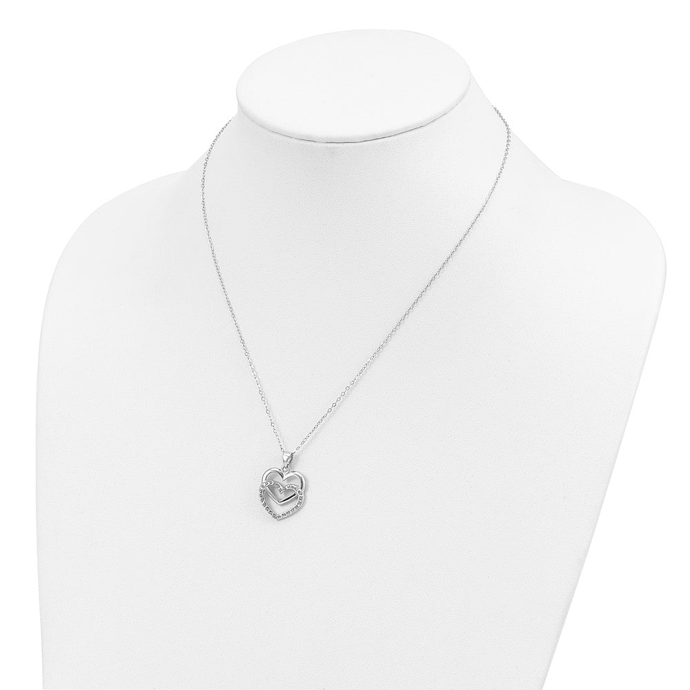 Silken Ember Polished Sky Diamond Fascination Diamond Mystique Sterling Silver Platinum-plated Diamond Double Heart 18 Inch Necklace