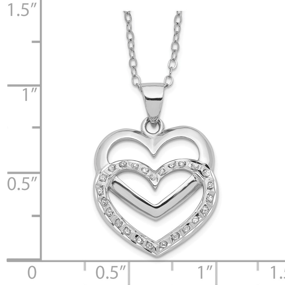 Silken Ember Polished Sky Diamond Fascination Diamond Mystique Sterling Silver Platinum-plated Diamond Double Heart 18 Inch Necklace