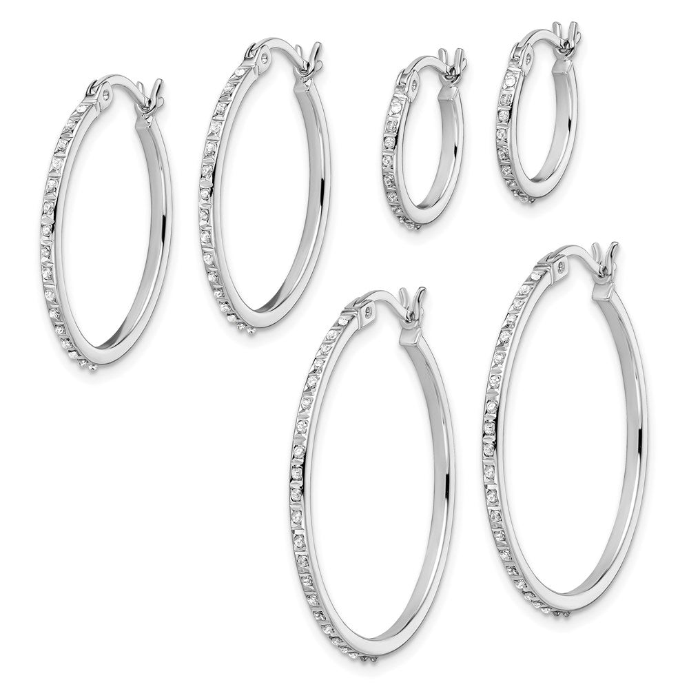 Seraphine Diamond Fascination Diamond Mystique Sterling Silver Platinum-plated Set of 3 Oval and Round Diamond Hoop Earrings