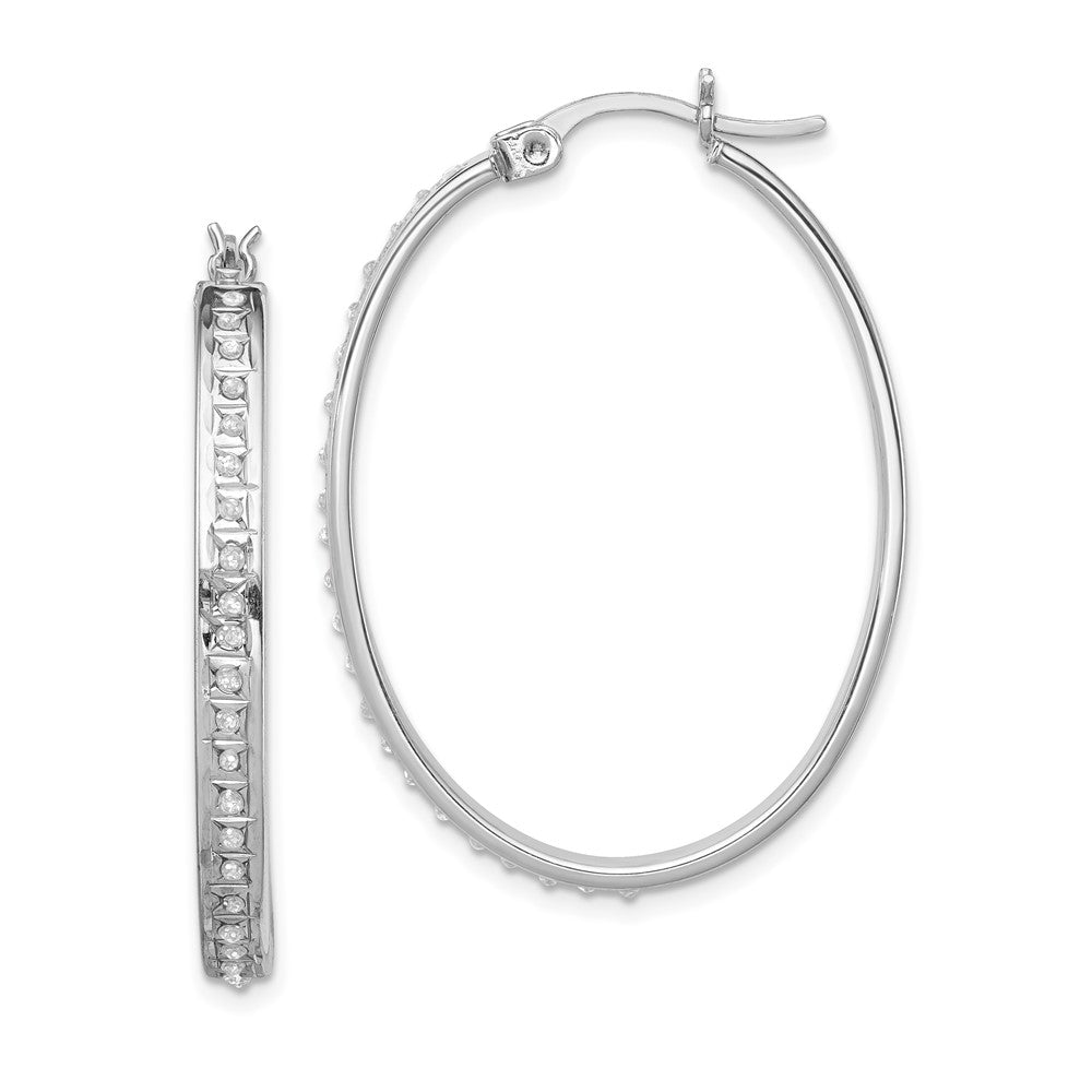 Aurum Diamond Fascination Diamond Mystique Sterling Silver Platinum-plated Diamond Oval Hoop Earrings