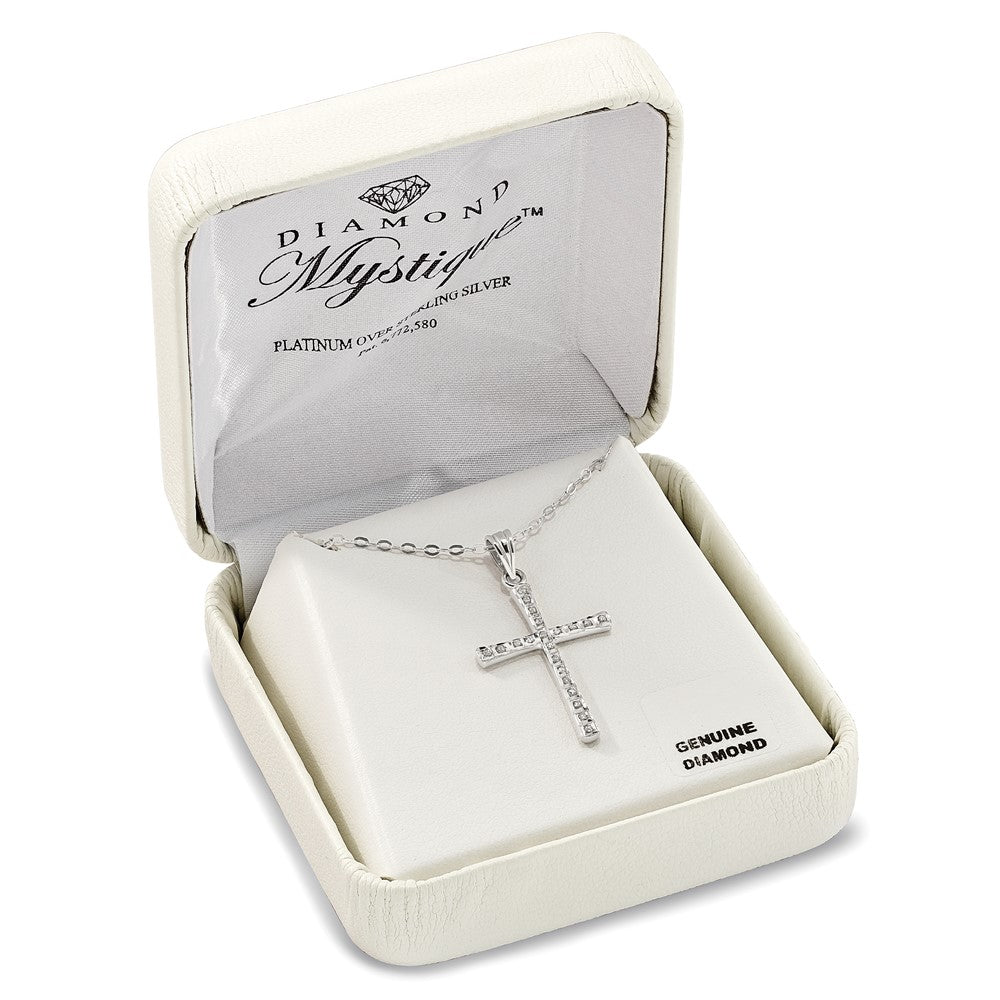 Tranquil Pebble Diamond Fascination Diamond Mystique Sterling Silver Platinum-plated Diamond Cross 18 Inch Necklace