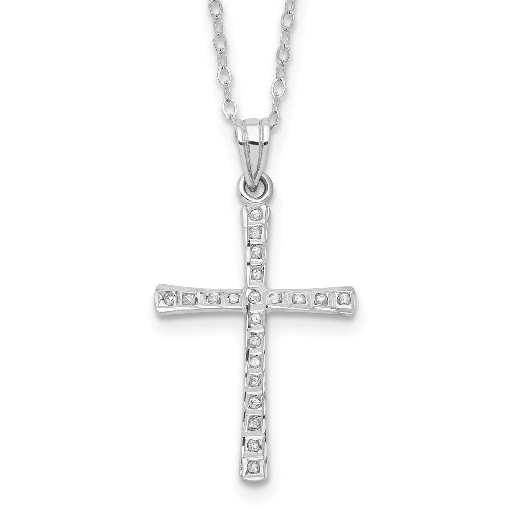 Tranquil Pebble Diamond Fascination Diamond Mystique Sterling Silver Platinum-plated Diamond Cross 18 Inch Necklace