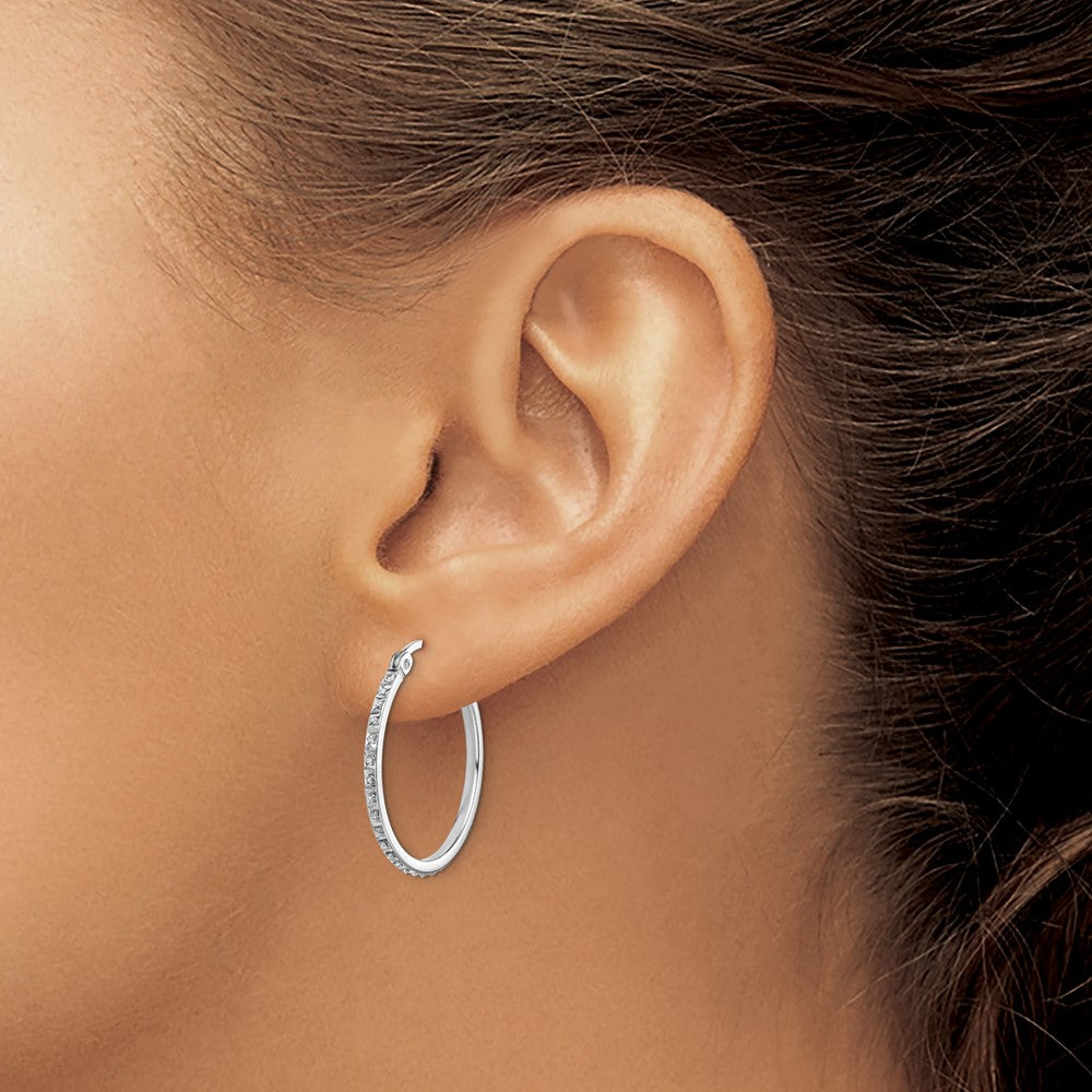 Elysian Diamond Fascination Diamond Mystique Sterling Silver Platinum-plated Diamond Round Hoop Earrings