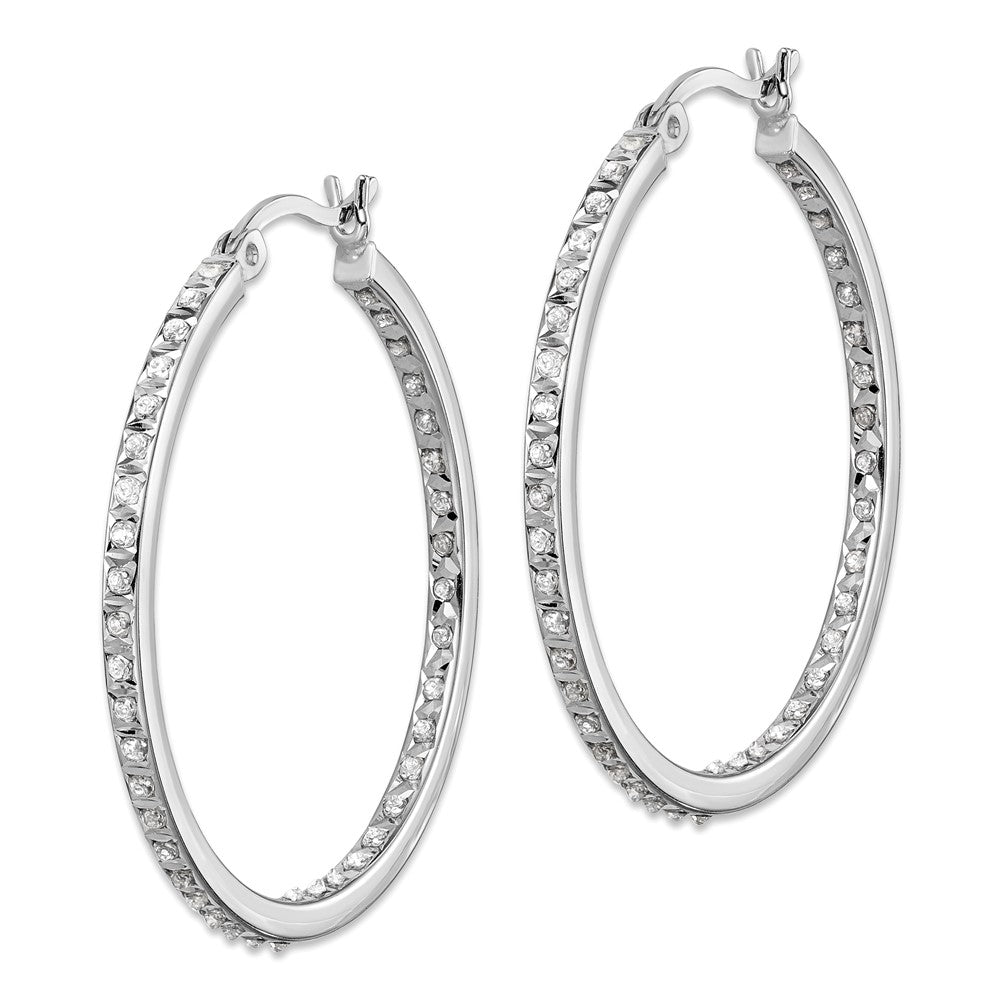 Elysian Diamond Fascination Diamond Mystique Sterling Silver Platinum-plated Diamond In and Out Round Hoop Earrings