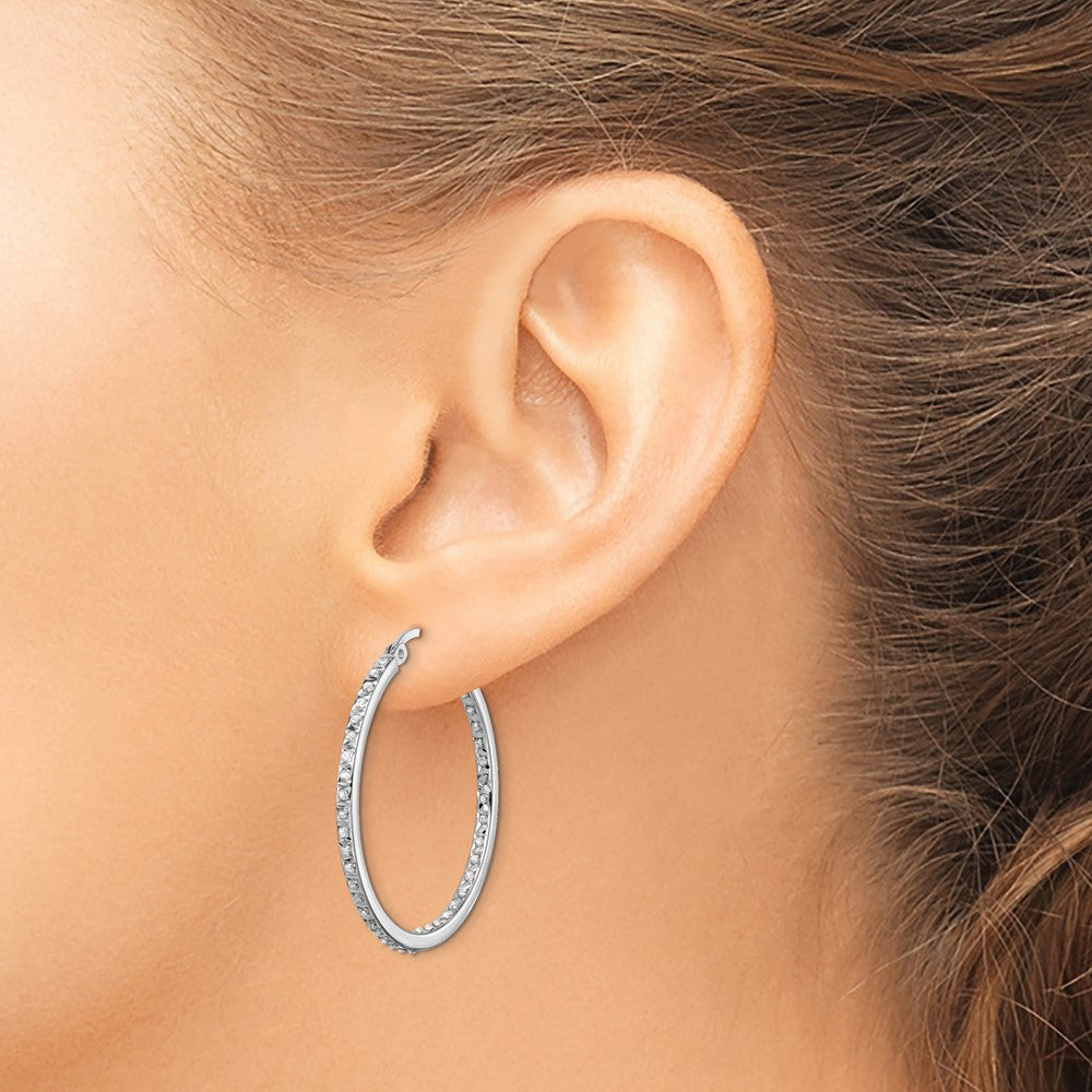 Elysian Diamond Fascination Diamond Mystique Sterling Silver Platinum-plated Diamond In and Out Round Hoop Earrings