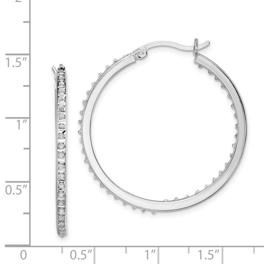 Elysian Diamond Fascination Diamond Mystique Sterling Silver Platinum-plated Diamond In and Out Round Hoop Earrings