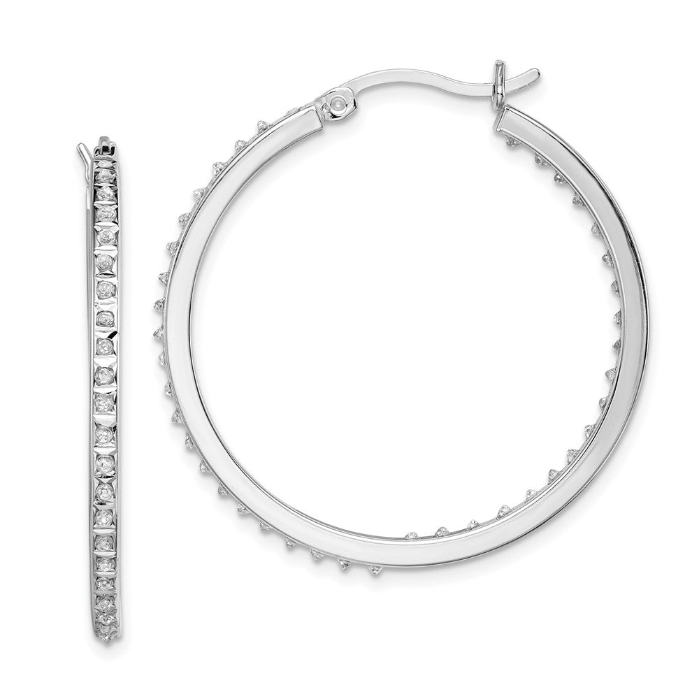 Elysian Diamond Fascination Diamond Mystique Sterling Silver Platinum-plated Diamond In and Out Round Hoop Earrings