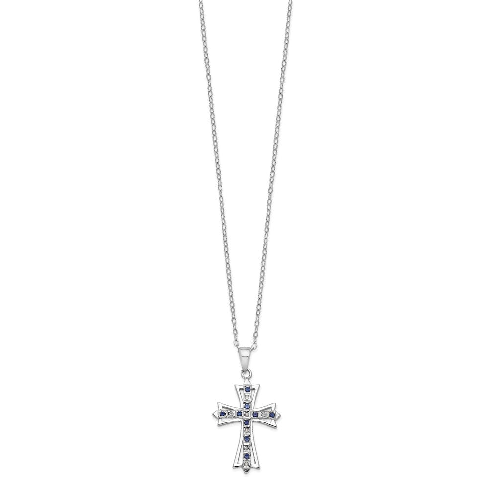 Sunlit Brook Azure Camellia Diamond Fascination Diamond Mystique Sterling Silver Platinum-plated Diamond and Sapphire Cross 18 Inch Necklace