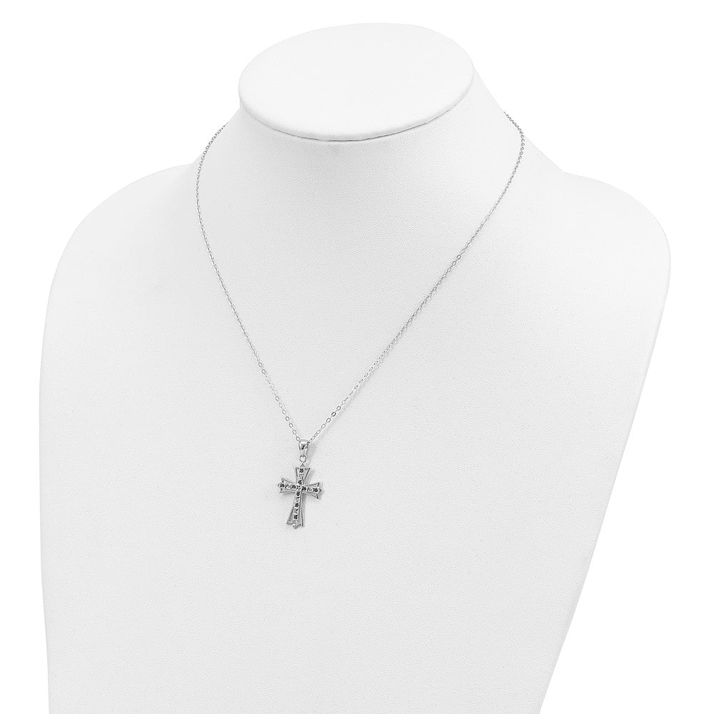 Sunlit Brook Azure Camellia Diamond Fascination Diamond Mystique Sterling Silver Platinum-plated Diamond and Sapphire Cross 18 Inch Necklace