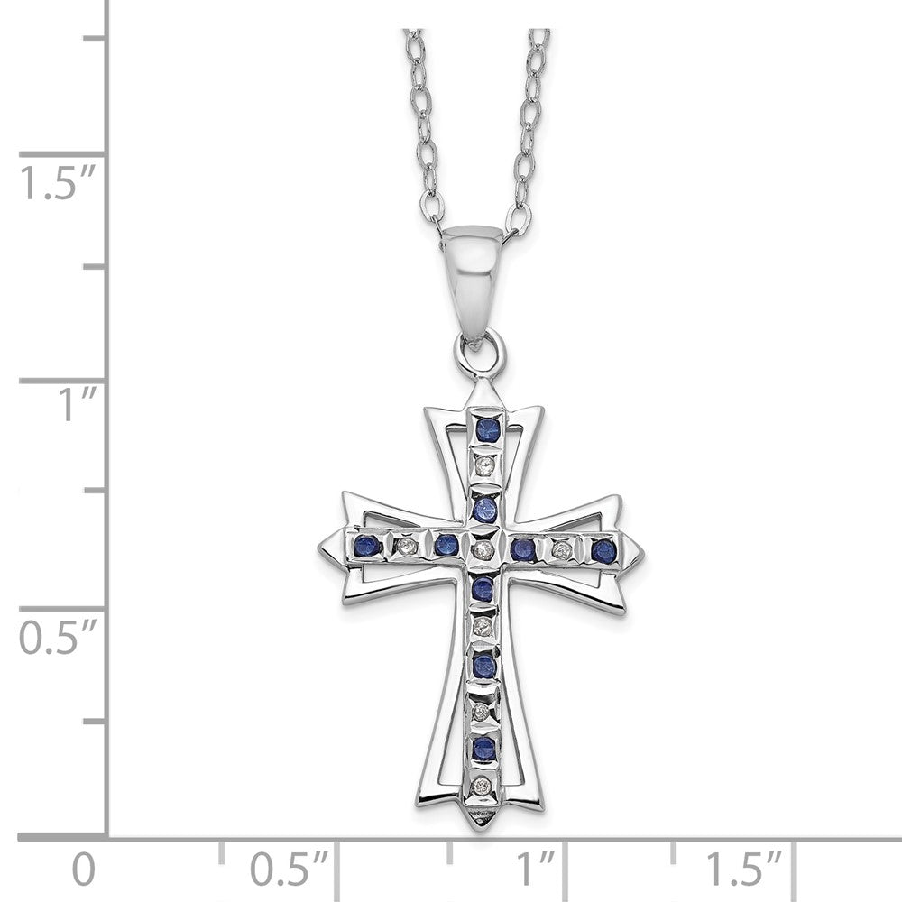 Sunlit Brook Azure Camellia Diamond Fascination Diamond Mystique Sterling Silver Platinum-plated Diamond and Sapphire Cross 18 Inch Necklace