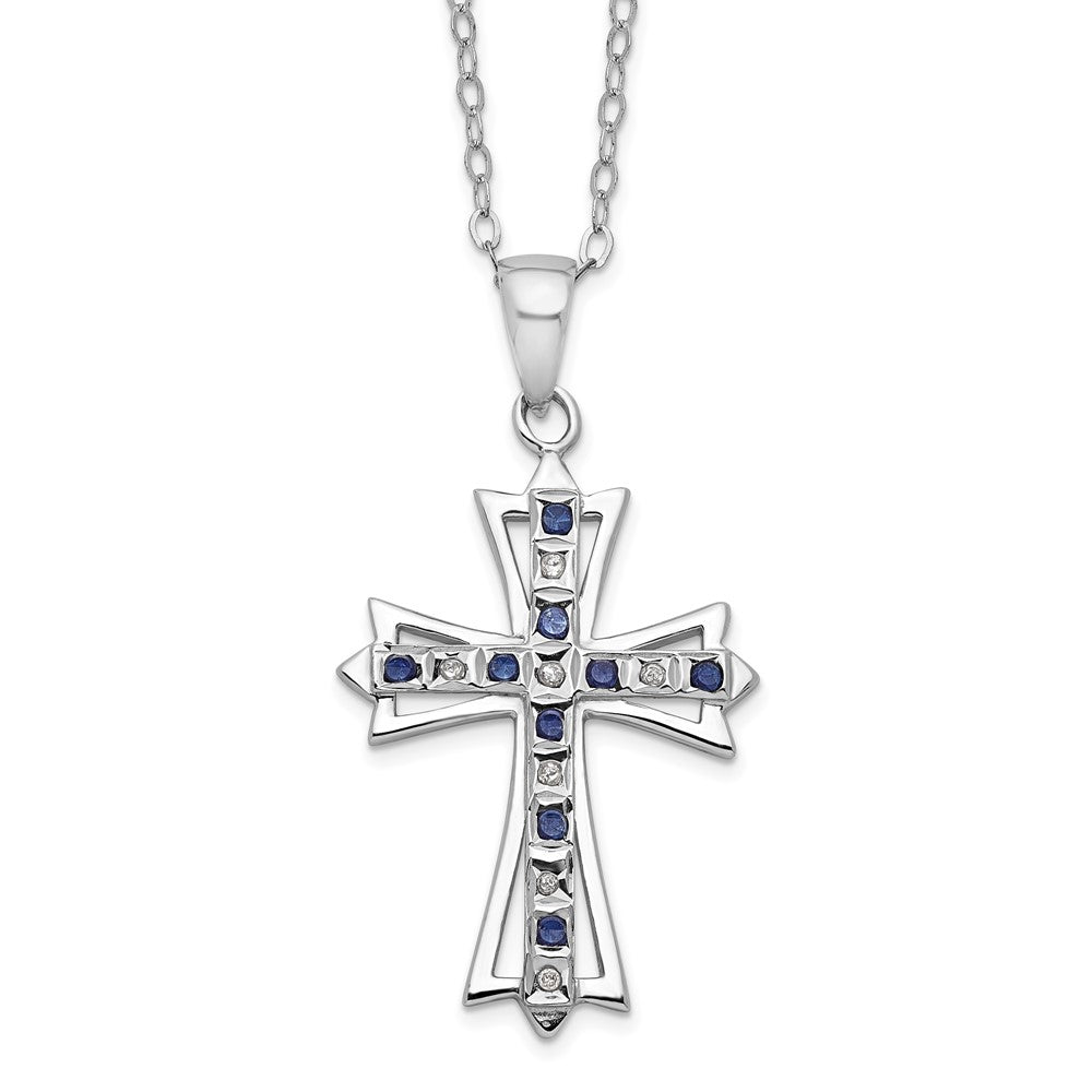 Sunlit Brook Azure Camellia Diamond Fascination Diamond Mystique Sterling Silver Platinum-plated Diamond and Sapphire Cross 18 Inch Necklace