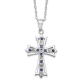 Sunlit Brook Azure Camellia Diamond Fascination Diamond Mystique Sterling Silver Platinum-plated Diamond and Sapphire Cross 18 Inch Necklace