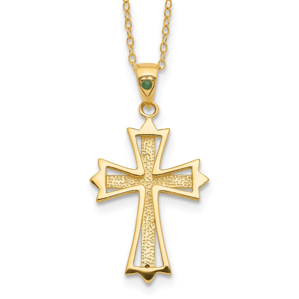 Sculpted Halo Diamond Fascination Diamond Mystique Sterling Silver 18K Gold-plated Diamond and Emerald Cross 18 Inch Necklace