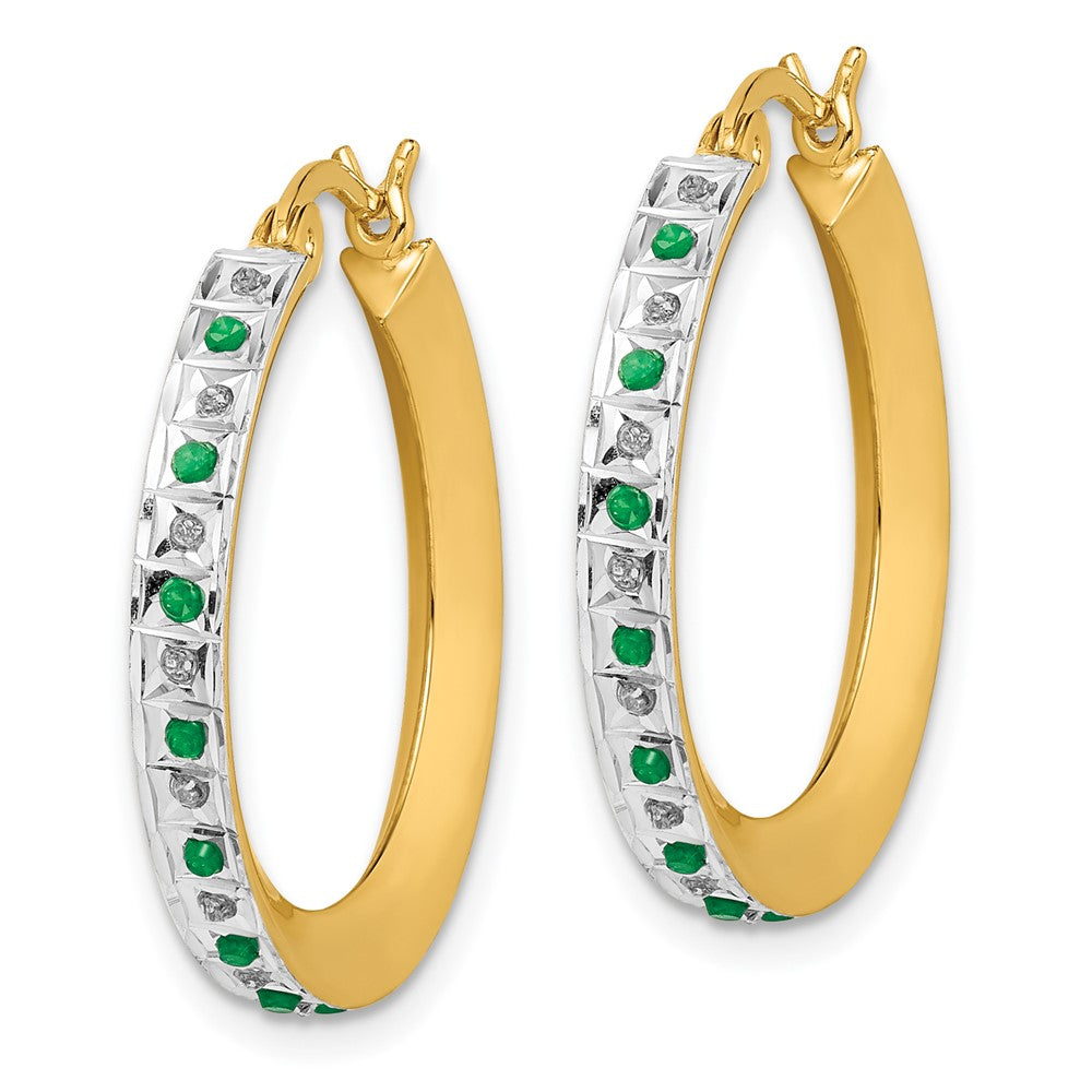 Arden Diamond Fascination Diamond Mystique Sterling Silver 18K Gold-plated Diamond and Emerald Round Hoop Earrings