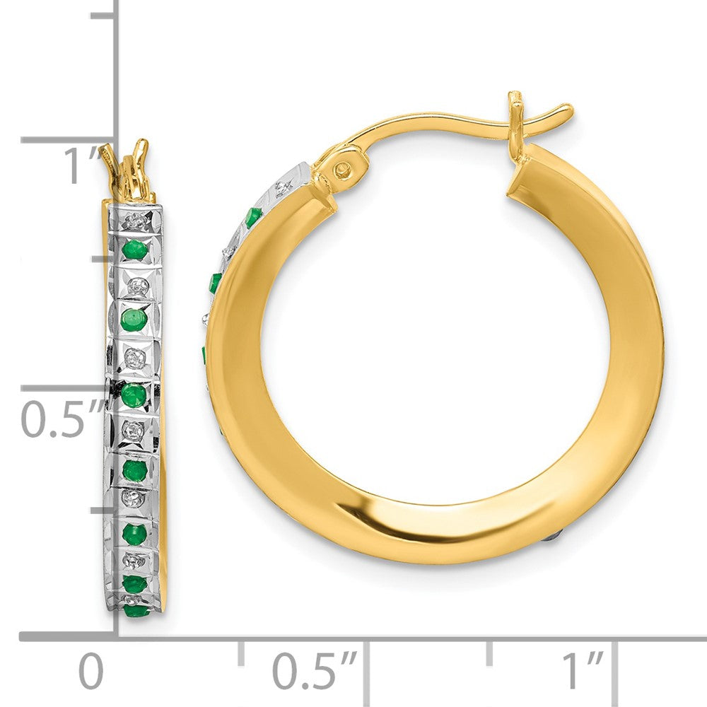 Arden Diamond Fascination Diamond Mystique Sterling Silver 18K Gold-plated Diamond and Emerald Round Hoop Earrings