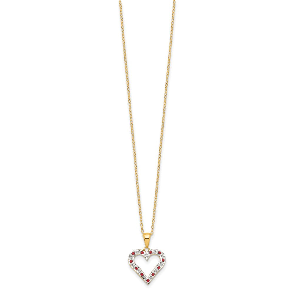 Timeless Willow Diamond Fascination Diamond Mystique Sterling Silver 18K Gold-plated Diamond and Ruby Heart 18 Inch Necklace