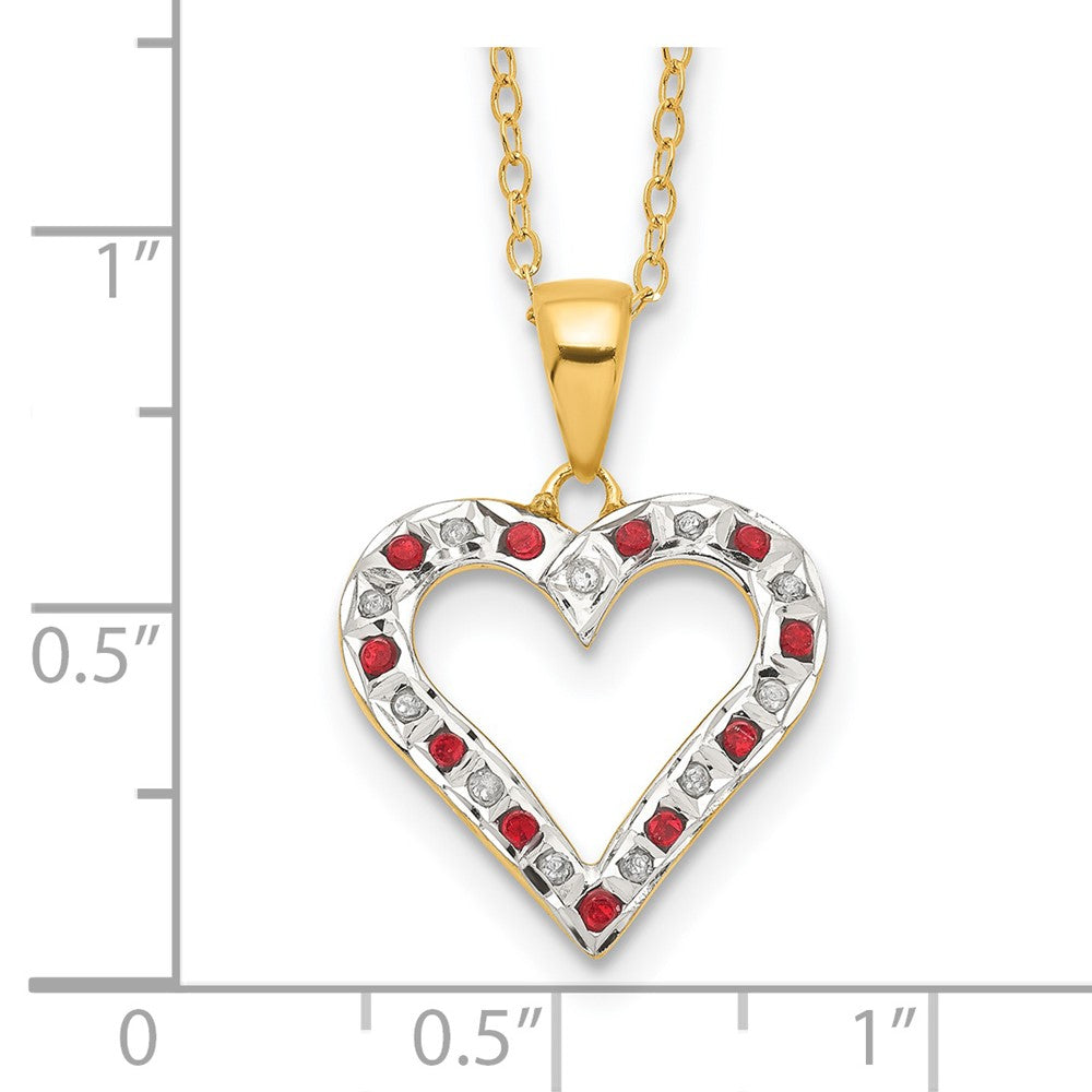 Timeless Willow Diamond Fascination Diamond Mystique Sterling Silver 18K Gold-plated Diamond and Ruby Heart 18 Inch Necklace