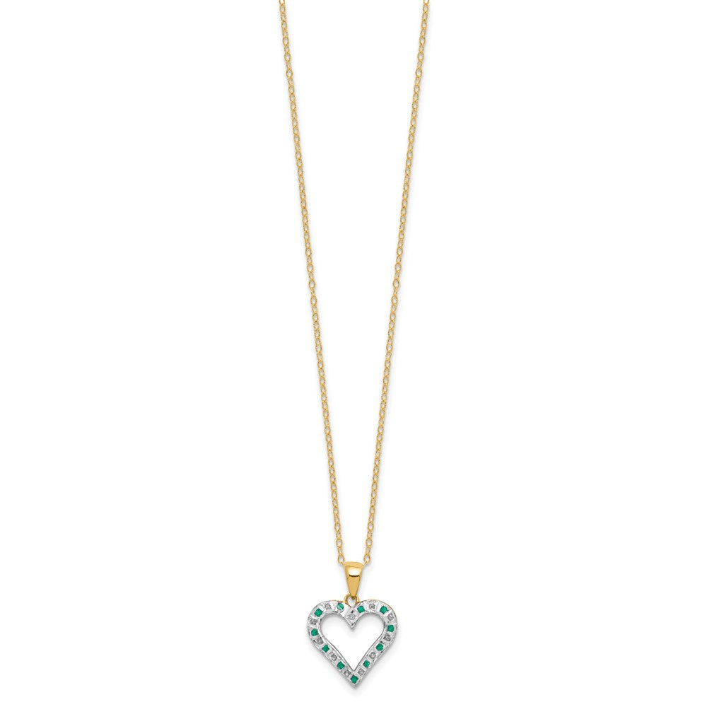 Sleek Mesa Pure Zephyr Diamond Fascination Diamond Mystique Sterling Silver 18K Gold-plated Diamond and Emerald Heart 18 Inch Necklace
