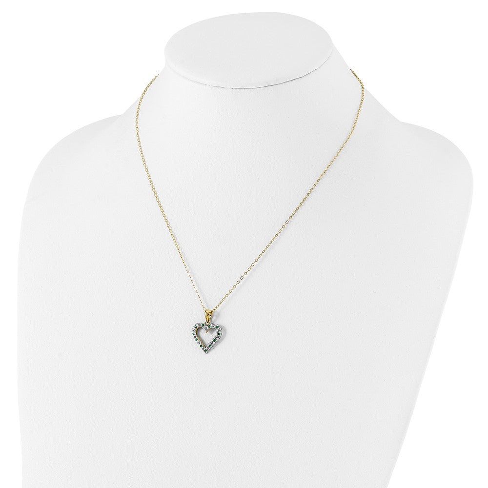Sleek Mesa Pure Zephyr Diamond Fascination Diamond Mystique Sterling Silver 18K Gold-plated Diamond and Emerald Heart 18 Inch Necklace
