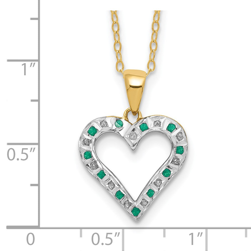 Sleek Mesa Pure Zephyr Diamond Fascination Diamond Mystique Sterling Silver 18K Gold-plated Diamond and Emerald Heart 18 Inch Necklace