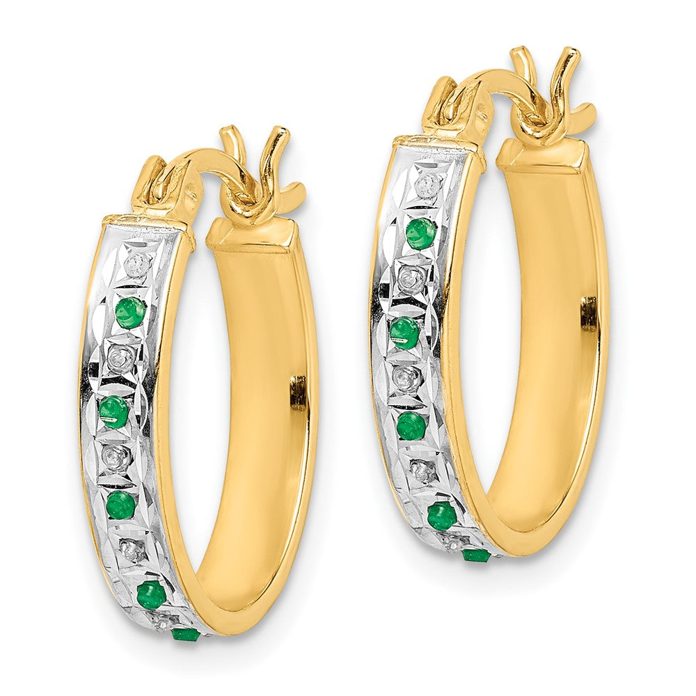 Celestine Diamond Fascination Diamond Mystique Sterling Silver 18K Gold-plated Diamond and Emerald Oval Hoop Earrings