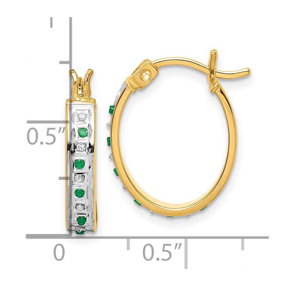 Celestine Diamond Fascination Diamond Mystique Sterling Silver 18K Gold-plated Diamond and Emerald Oval Hoop Earrings