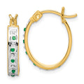 Celestine Diamond Fascination Diamond Mystique Sterling Silver 18K Gold-plated Diamond and Emerald Oval Hoop Earrings