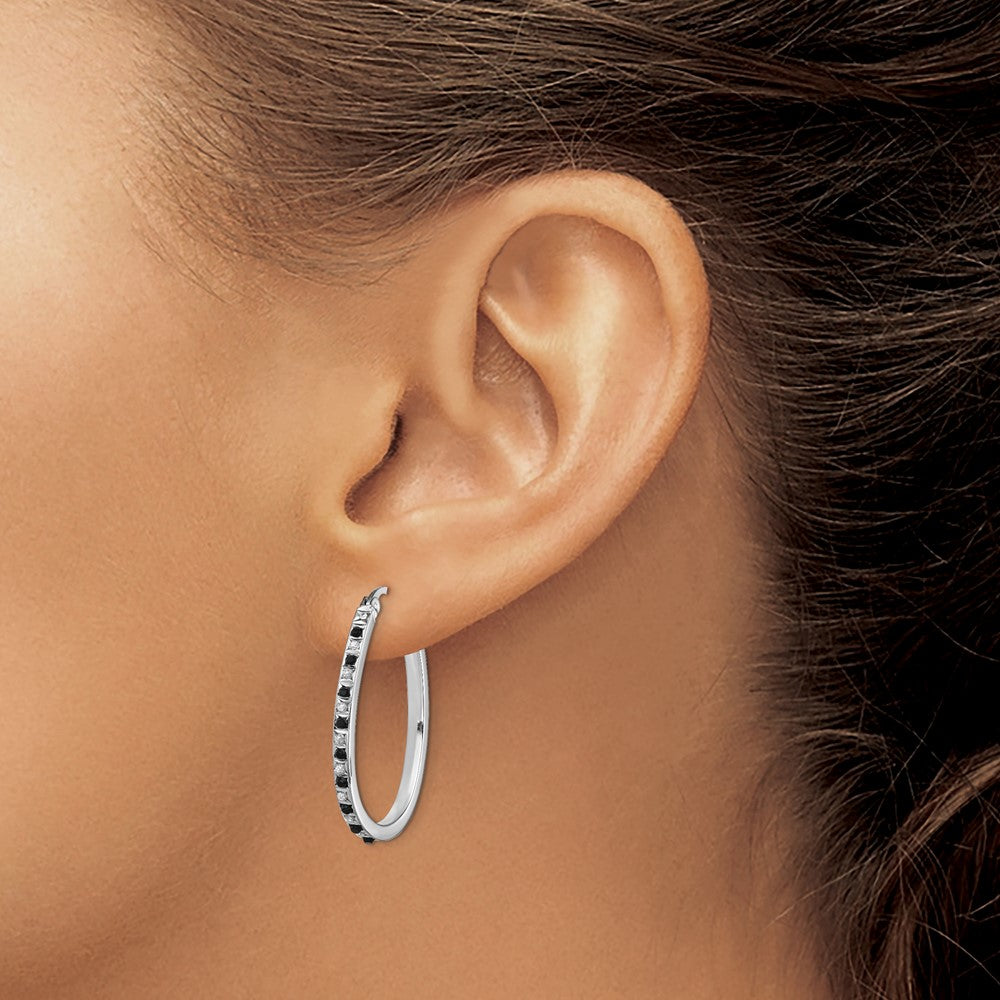 Celestine Diamond Fascination Diamond Mystique Sterling Silver Platinum-plated Diamond Black and White Diamond Hoop Earrings