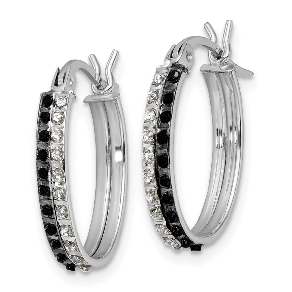 Arden Diamond Fascination Diamond Mystique Sterling Silver Platinum-plated Diamond Black and White Diamond Oval Hoop Earrings