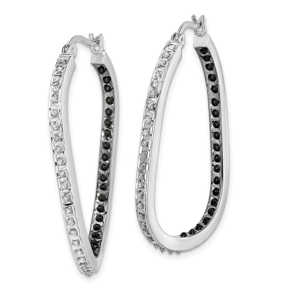 Elysian Diamond Fascination Diamond Mystique Sterling Silver Platinum-plated Diamond Black and White Diamond In and Out Hoop Earring
