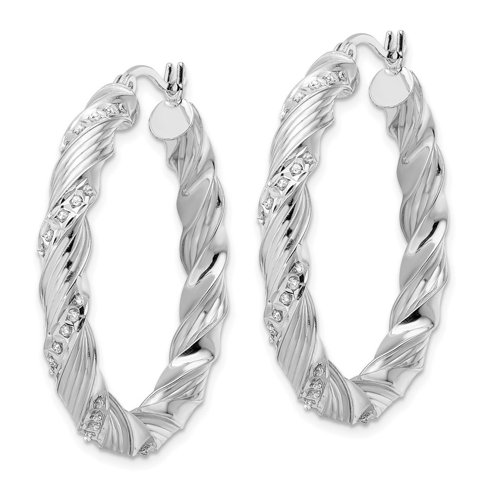 Arden Diamond Fascination Diamond Mystique Sterling Silver Platinum-plated Diamond Twisted Hoop Earrings