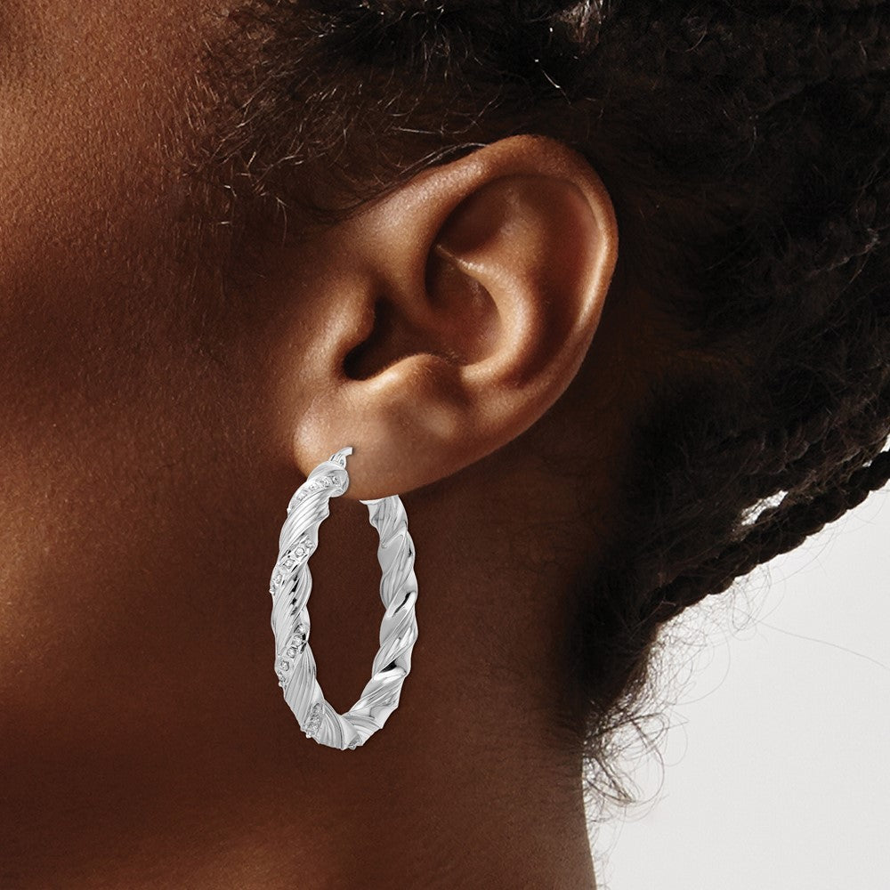 Arden Diamond Fascination Diamond Mystique Sterling Silver Platinum-plated Diamond Twisted Hoop Earrings